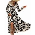 thumbnail image 3 of Women Casual Round Neck Puff Long Sleeve A Line Flowy Swing Long Maxi Dress Black XXL, 3 of 9