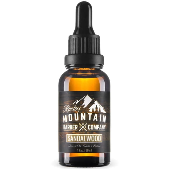 Rocky Mountain Barber Company Aceite para barba de sándalo para hombre con aceite de semilla de uva, aceite de coco, aceite de argán y aceite esencial de sándalo real