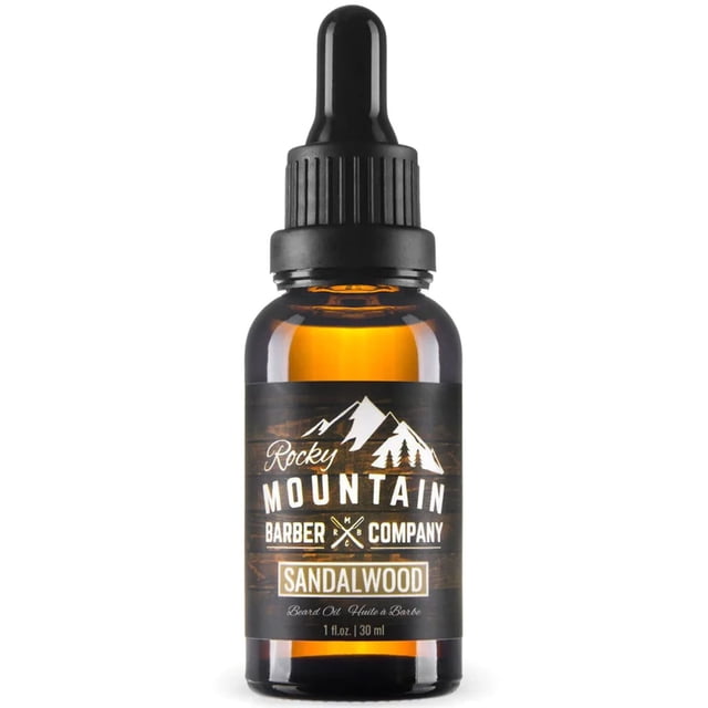 Rocky Mountain Barber Company Aceite para barba de sándalo para hombre con aceite de semilla de uva, aceite de coco, aceite de argán y aceite esencial de sándalo real