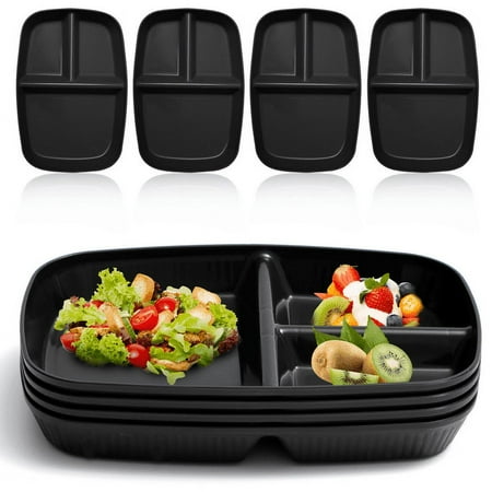 YUESHENGHAO Adult Divider Plate (10.6 inches) Unbreakable Wheat Weight Control Plate (3 compartments) Weight Loss Plate, Reusable Divider Lunch Plate BPA free, Dishwasher and Microwave Safe (black)