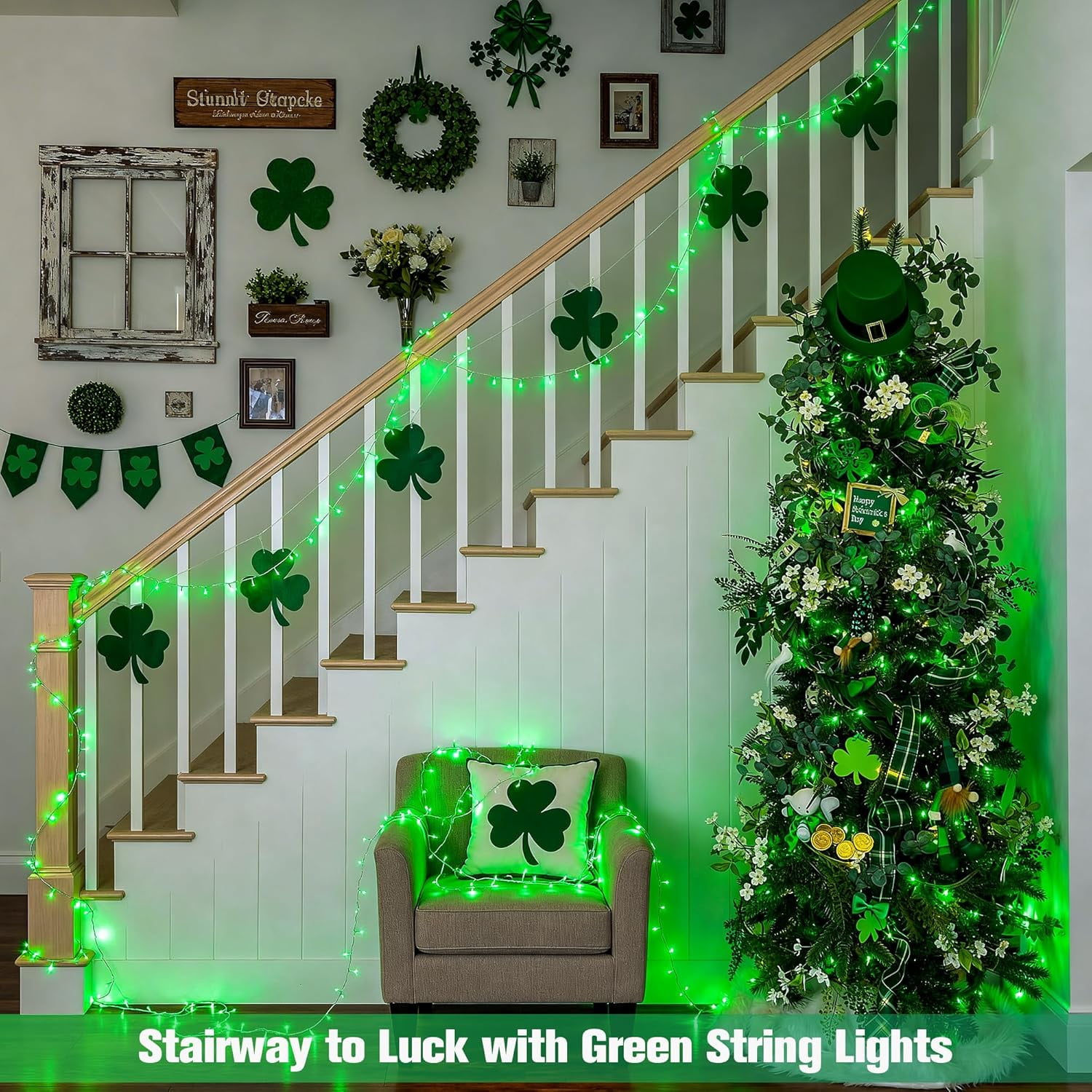 JMEXSUSS Green St Patricks Day Lights Indoor Outdoor Clear Wire, 200 LED Green Christmas String Lights for St Patricks Day Spring Tree Garden Decor, Connectable