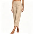 thumbnail image 4 of Dwellite Womens Linen Capri Pants Petite 2026 Summer Lightweight High Waist Straight Leg Solid Beach Lounge Pants Beige S, 4 of 7