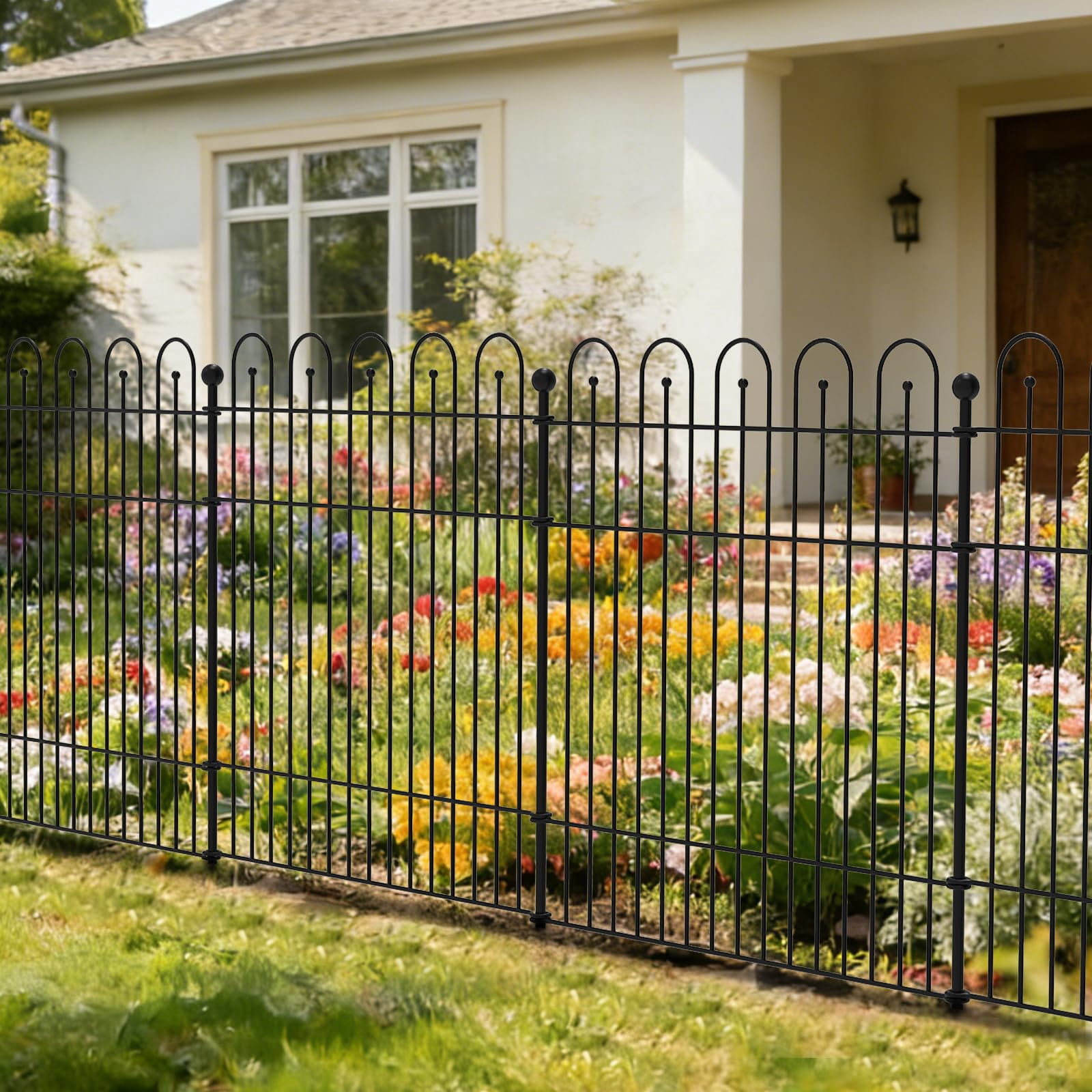 Yacona 10 Panels Garden Fence Animal Barrier, 32 in (H) x23.6ft (L) Outdoor Dog Fence with Lock, No Dig Fencing for Yard