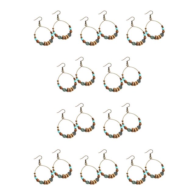 Qarigey 1 par de pendientes de aro de aleación de piedra artificial para citas, viajes, ganchos para las orejas portátiles, joyería con Madera 10Conjunto