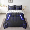 thumbnail image 3 of Feelyou 3D Navy Gamepad Bedding Comforter Set 7pcs for Boy, Video Games Controller King Bedding Sets, Neon Gradient Honeycomb Reversible Bed Sheets, Microfiber Bedroom Decor, 3 of 9