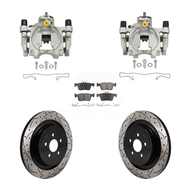 Transit Auto Rear Disc Brake Coated Caliper Drilled Slotted Rotors and Ceramic Pads Kit for Car 2019-2022 Lincoln Nautilus FWD with Vented KCD-100699T