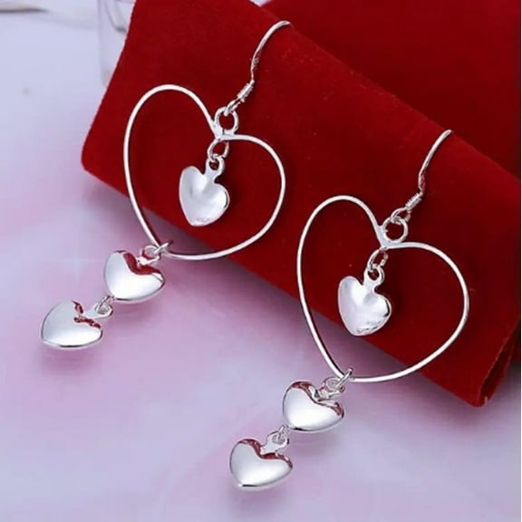 QQTDFG 2PCS Womens 925 Sterling Silver Long Love Heart Drop Dangle Fashion Earrings-default