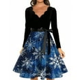thumbnail image 4 of Women's Fashion Elegant Autumn and Winter Long Sleeve V-Neck Christmas Print Dress in Red XL for Holiday Parties and Casual Wear, Stylish Women's Seasonal Dress,Dark Blue,2XL, 4 of 4