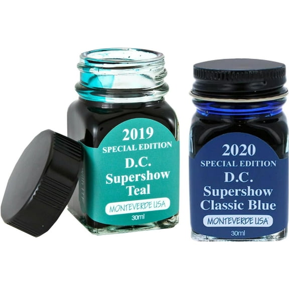 Monteverde 60ml Ink, Teal, Classic Blue Ink (G309DT, G309DW) Fountain Pen Ink (30ml Each Ink Bottle, 2 Pack)