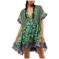 thumbnail image 1 of Shorts pour Femmes, Robe pour Femmes, Mode Décontractée Aguichant Boho Imprimé Poche Manches Courtes Col en V Robe, Robe Boho pour Femmes, Robe Décontractée pour Femmes, 1 of 3