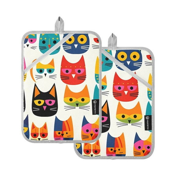 Cats Pot Holders Set of 2 Heat Resistant Kitchen Oven Gloves Potholder Cooking Baking Microwave Mitts