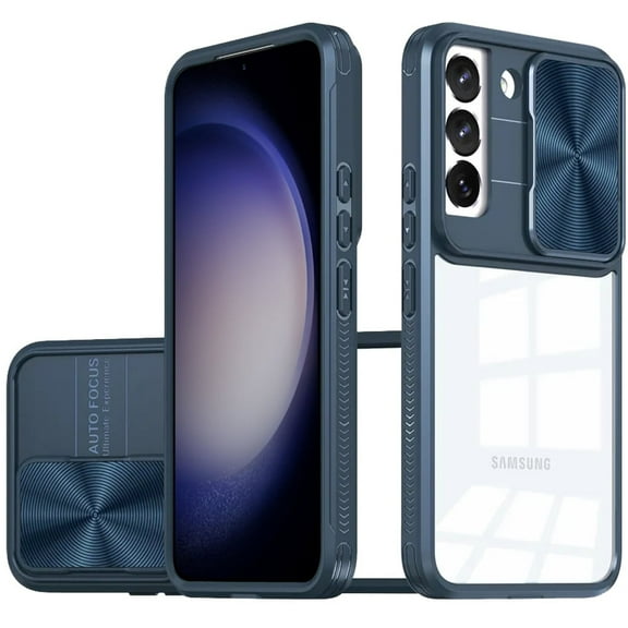 TJS for Samsung Galaxy S23 FE 5G Phone Case, Slide Camera Cover Full Body Bumper Protective Clear Cover (Blue)