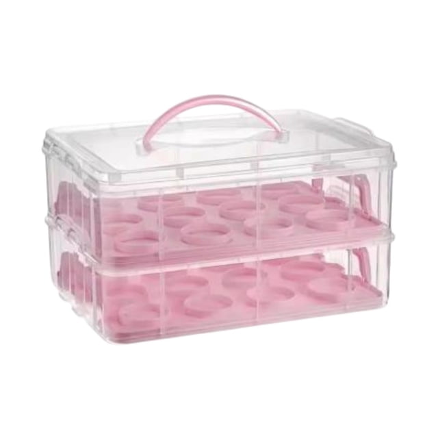 Lipstore 2 Tier Cupcake Carrier Cupcake Storage Container for Cheesecakes Muffin Pies Pink