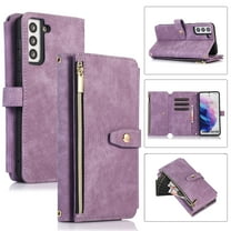 Allytechgroup Zipper Wallet Case for Samsung Galaxy S25 with Wrist Strap & Shoulder Strap, Premium PU Leather Card Slots Kickstand Magnetic Clasp Shockproof Protective Cover Case, Purple