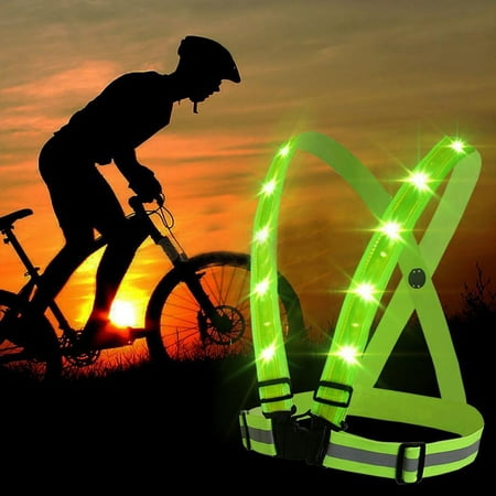 USB 14 LED Light Safety Reflective Vest Stripes Running Cycling Night Jacket