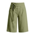 thumbnail image 5 of Bermuda Shorts for Women with Pockets Knee Length Elastic Waisted Long Shorts Casual Workout Side Tie Shorts with Pockets Light Green M, 5 of 7