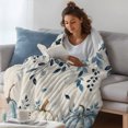 thumbnail image 3 of Vintage Fall Blue Throw Blanket, Flannel Fleece Blanket with Striped Design for Couch, Thanksgiving Botanical Pumpkins Rustic Soft Breathable All Season Plush Blankets for Sofa Chair Travel 32"x48", 3 of 9