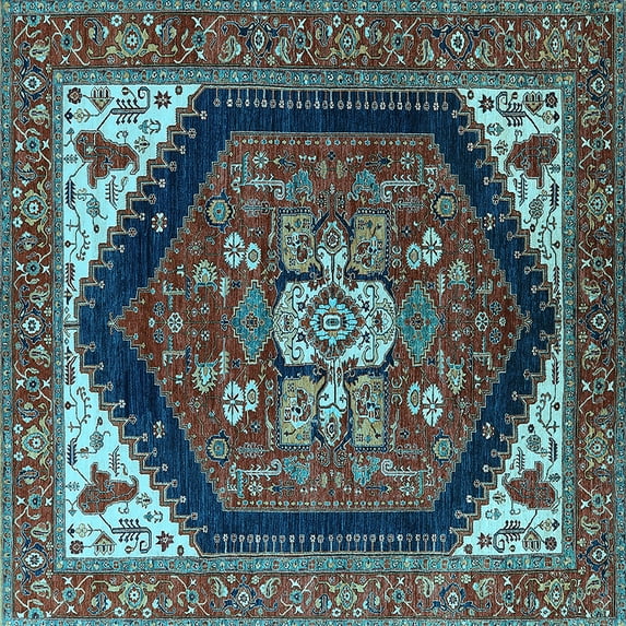 Ahgly Company Indoor Square Oriental Light Blue Industrial Area Rugs, 8' Square