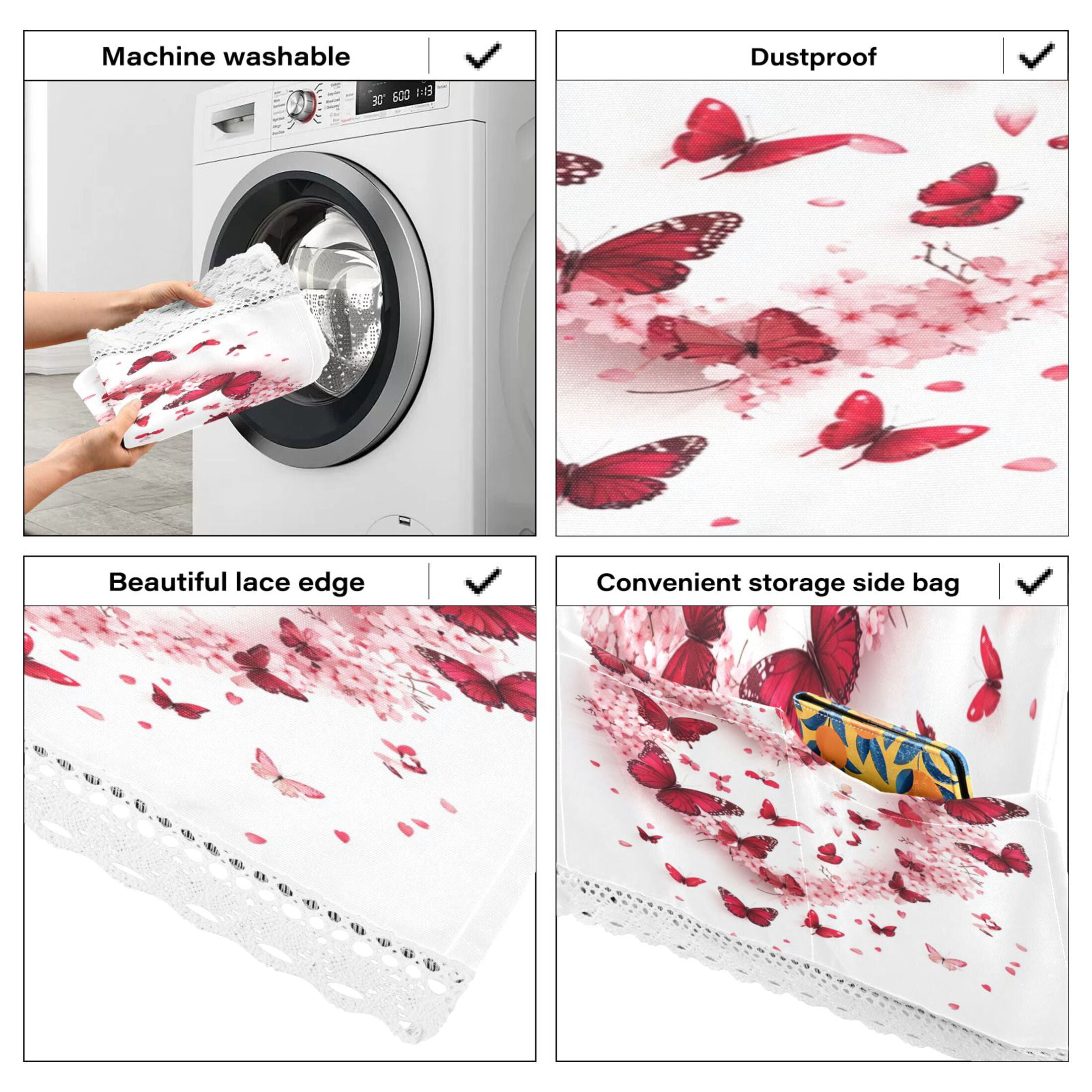 WOBOGO Red Butterfly Pink Floral Washing Machine Cloth Dryer Refrigerator Top Cover Protective Non-Slip Mat For Kitchen Laundry