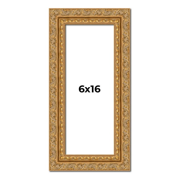 6x16 Frame Gold Ornate Solid Wood Picture Frame | 2 Inch Moulding Width | Firman Traditional Photo