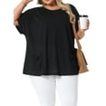 thumbnail image 1 of Blusa Casual de Talla Grande para Mujer Agnes Orinda, Cuello Redondo, Manga Corta, Sólida, Verano, con Bolsillos, 2X Negro, 1 of 6