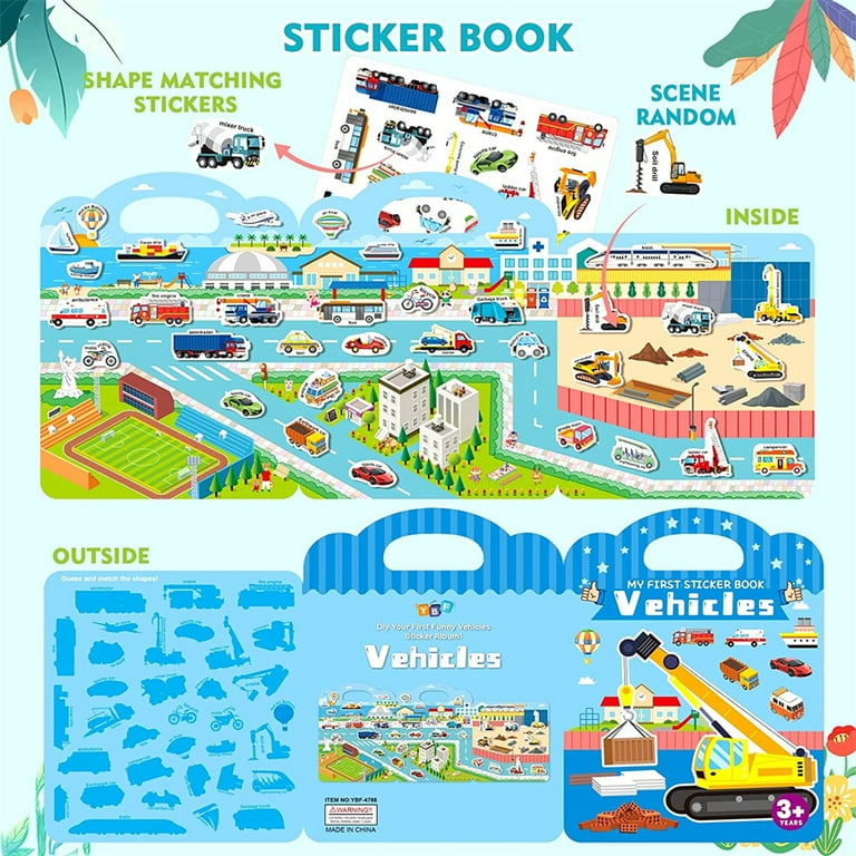NOGIS Reusable Sticker Book for Kids 2-4, 3D Jelly Stickers Toddlers  Activity Book for Girls Boys Road Trip Toddler Airplane Train Car Travel  Essentials Toy (Vehicles) 