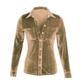 thumbnail image 4 of Scyoekwg Womens Long Sleeve Tops Dressy Casual Blouses Vintage Velvet Top Elegant Button Lapel Tunic Tops Comfy Soft Blouse (Khaki,S), 4 of 5