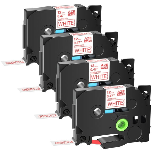GREENCYCLE 4PK Compatible for Brother P-touch Red on White 12mm 8m TZ TZE TZe-232 TZ-232 TZe232 TZ232 Laminated Label Tape