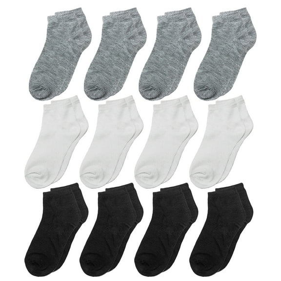 12-Pack Assorted Colors Women's Novelty Ankle Socks Size 9-11 Black Grey White
