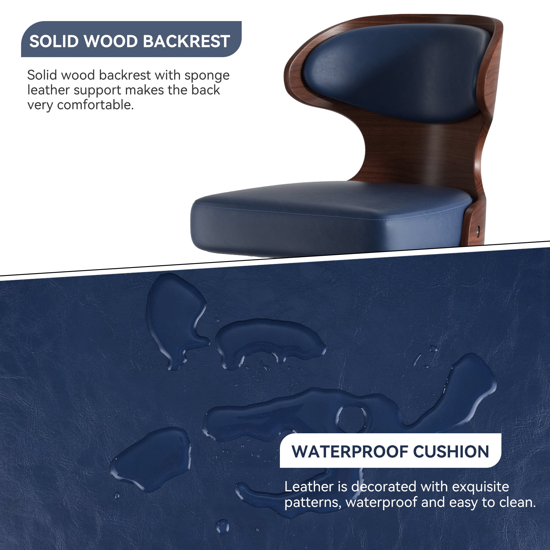 MOONMISS Swivel Bar Stools Set of 2, Wooden Kitchen Bar Chairs with Back, PU Leather Counter Height Barstools for Kitchen Island,