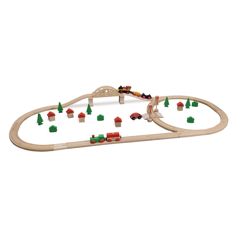 Eichhorn 55-Piece Wooden Train Set with Bridge and Storable Wagon