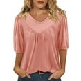 thumbnail image 2 of hotojiny Shirt for Women Casual Loose V Neck Pleated Womens Tops Summer Soft Half Sleeve Work Business Blouse, 2 of 7