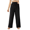 thumbnail image 3 of Women's Pants Casual Elastic High Waisted Wide Leg Pants Black L Palazzo Pants with Pockets, 3 of 5