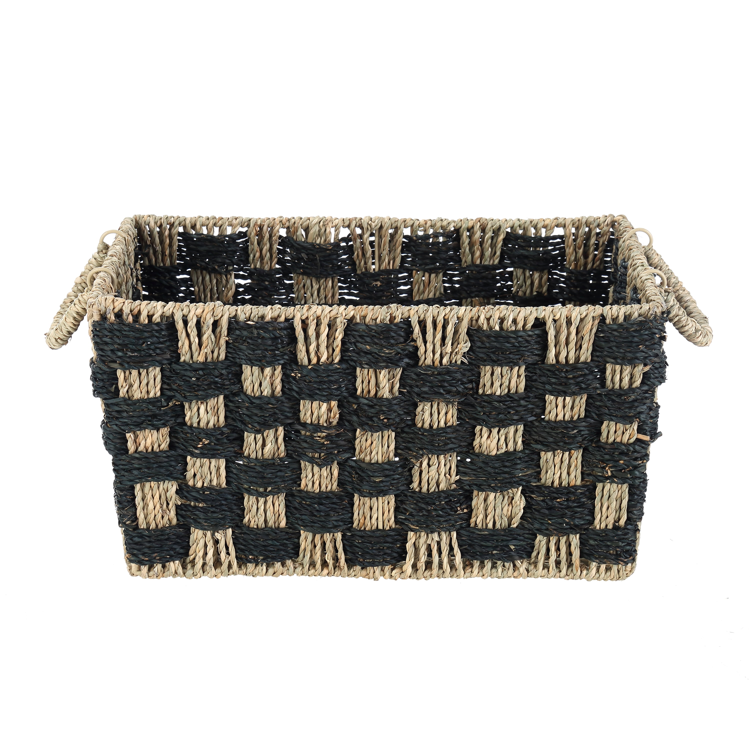 Better Homes & Gardens Large Rectangle Checkered Seagrass Storage Basket with Handles, 2 Pack