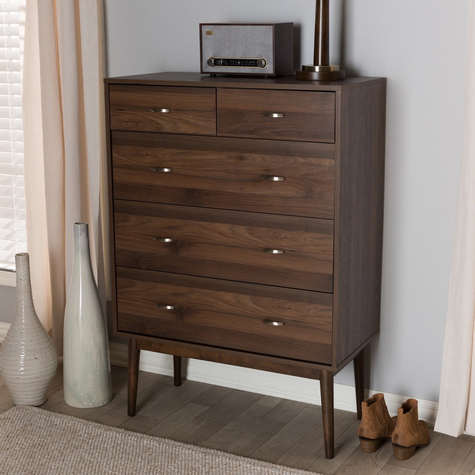 Baxton Studio Disa Mid-Century Modern Walnut Brown Finished Wood 5 ...