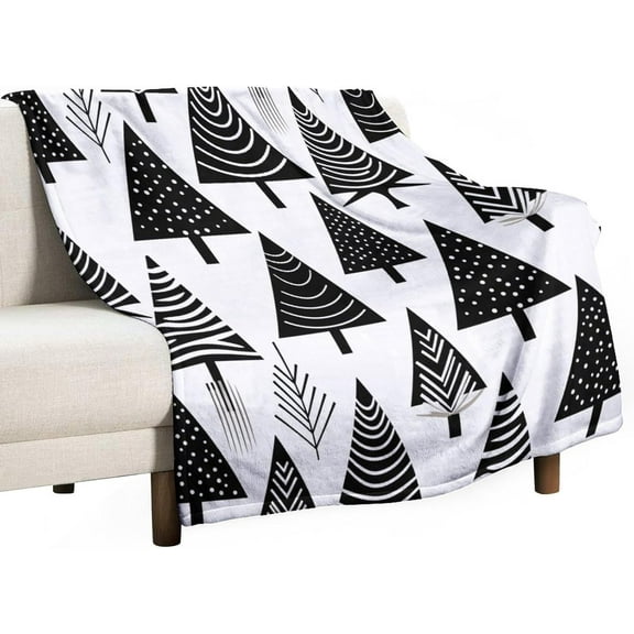 Warm Blanket Black White Christmas Tree Pattern Lightweight Fuzzy Blanket Winter Nature Tree Blanket 40"x50" Couch Sofa Throw Blanket Christmas Halloween Fathers Mothers Valentines Day Gift