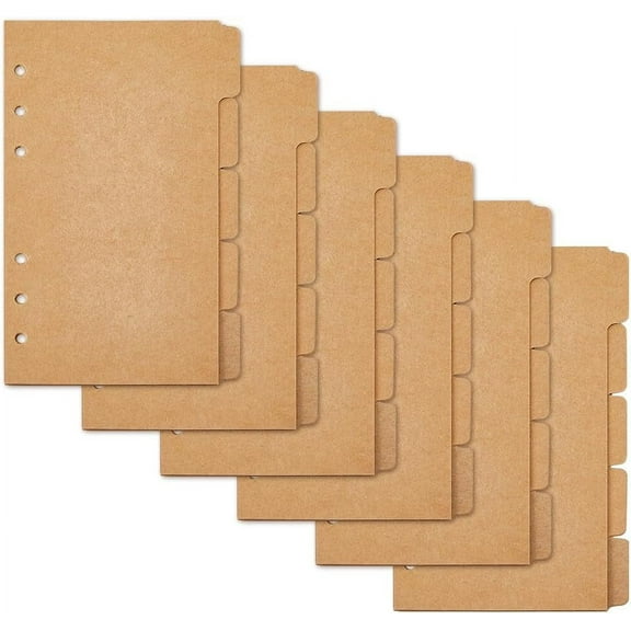 30 Sheets 5-Tab Binder Dividers A6 Kraft Paper 6-Hole Binder Dividers 6.8x4.09inch A6 Notebook Index Dividers with Tabs Burlywood 6 Holes Ring Index Page for Travel Diary Planner Colorful