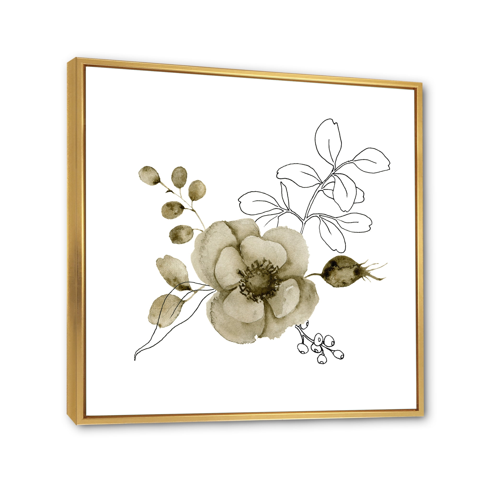 Designart 'Eucalyptus Branches With Anemone Bouquet Flower II' Traditional Framed Canvas Wall Art Print