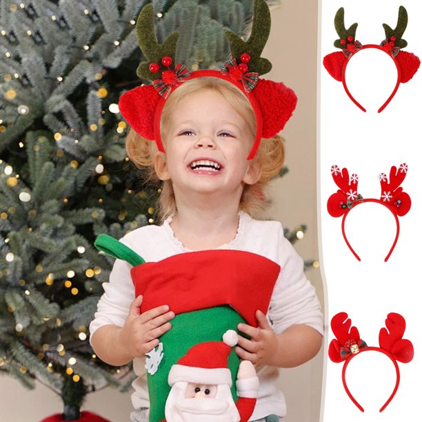 ¡Aprovecha!, Cintas para el pelo con forma de gorro navideño Adornos para el pelo con forma de asta Diademas navideñas Decoraciones navideñas Decoraciones para fiestas navideñas Akmoler