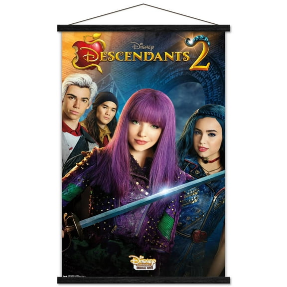 Disney Descendants 2 - One Sheet Wall Poster with Wooden Magnetic Frame, 22.375" x 34"