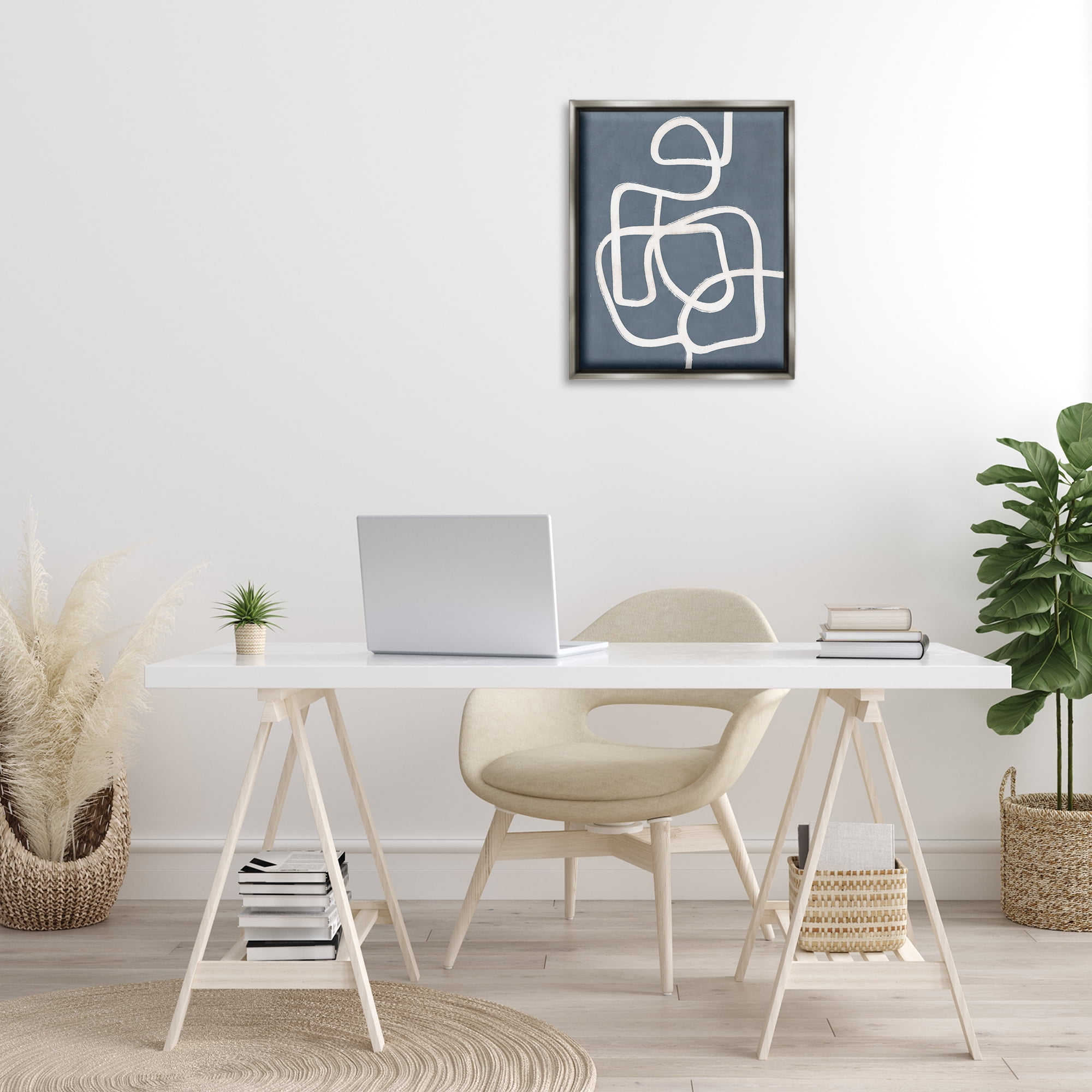 Stupell Industries Blue Freeflow Line Abstract Painting Gray Floater Framed Canvas Art Print Wall Art, 17 x 21