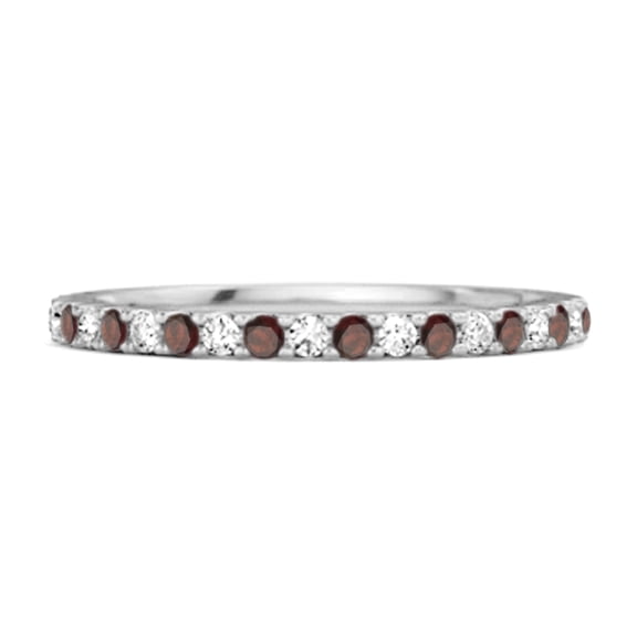 0.18 Cts Garnet Half Eternity Band 925 Sterling Silver Stackable Mother's Day Gift Ring