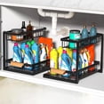 thumbnail image 1 of Organizador Debajo del Fregadero de 2 Niveles, Prueba de Óxido Organizadores de Gabinetes Deslizantes en Forma de L, Organizador de Fregadero Multiusos para Cajón de Cocina y Baño, 2 Pack, 1 of 8