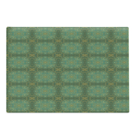 Orient Cutting Board, Rich Curly Royalty Ornaments on Turquoise Background Classic Design, Decorative Tempered Glass Cutting and Serving Board, Large Size, Turquoise Yellow, by Ambesonne