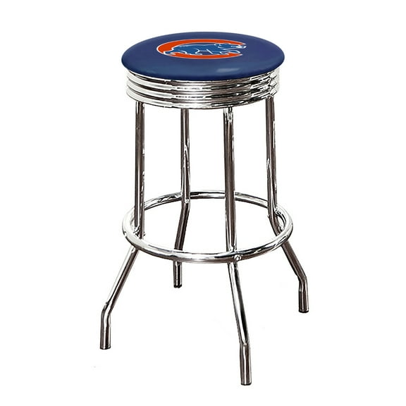 Bar Stool 29" Tall Backless Chrome Metal with Swivel Seat Cushion Featuring Your Favorite Baseball Team Logo on Colored Vinyl (Cubs on Blue)