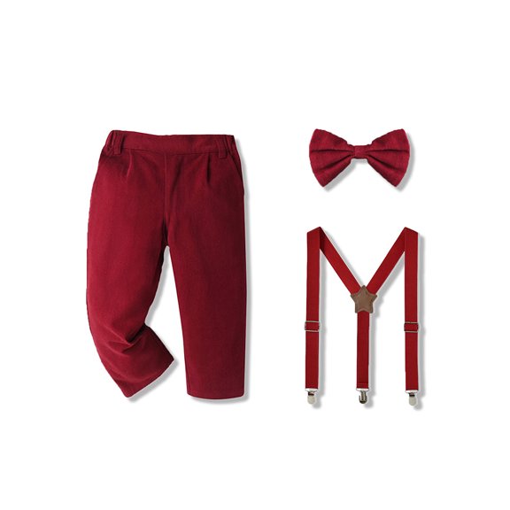 ETHAN Toddler Boy Supender Pants Adjustable Strap Solid Set for Easter Party Red 2T