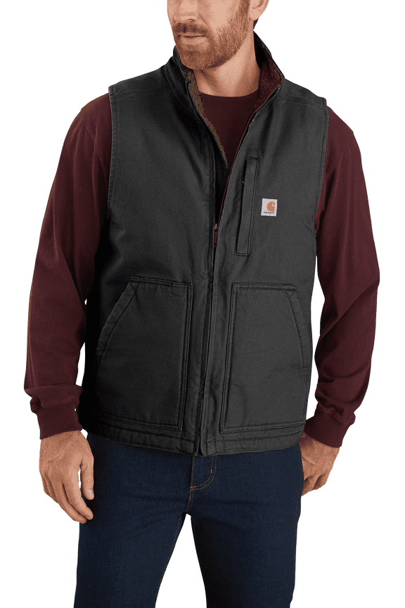 Loose Fit Washed Duck Sherpa-Lined Mock Vest for Men - Black - M