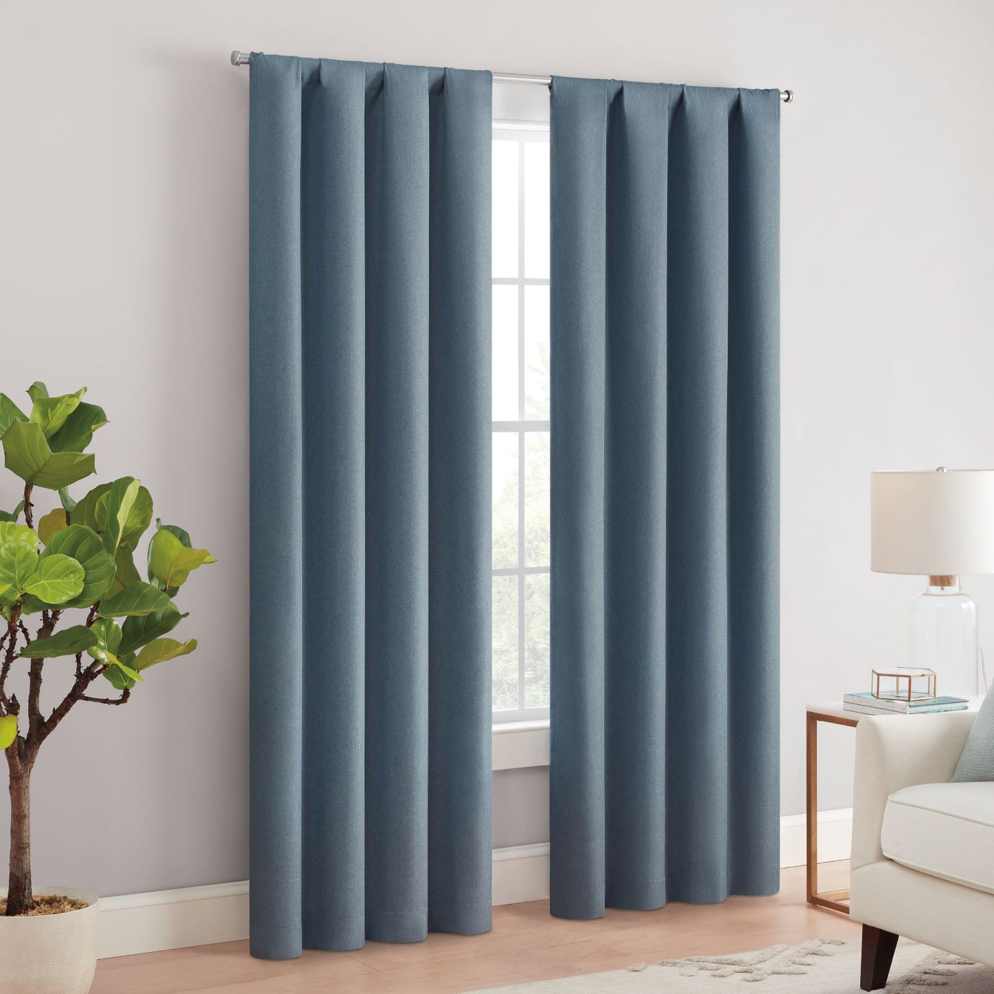 Eclipse Cannes Magnitech 100% Blackout Curtain, Rod Pocket Window Curtain Panel, Seamless Magnetic Closure, 63 in long x 40 in wide, (1 Panel), Denim Blue