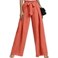 thumbnail image 4 of Cagogo Women's Wide Leg High Waisted Palazzo Pants Casual Loose Long Trousers Flowy Beach Lounge Work with Pockets Summer Clothes, Orange 2XL, 4 of 5