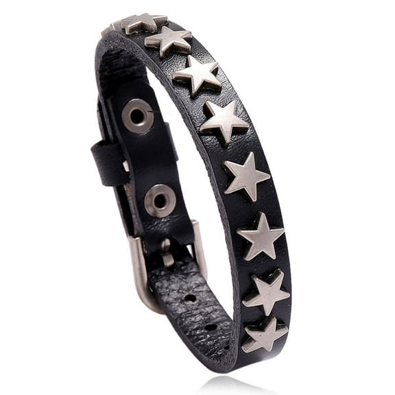 UNTERING Bracelet Vintage Leather Bracelet Alloy Star Wristband Wide Cuff Bracelets Jewelry Punk Rock Biker Bracelet for Women Men